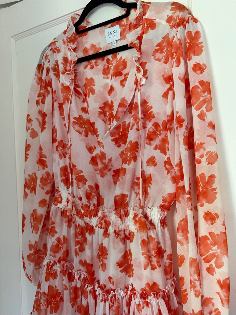 Misa Orange and White Floral Ruffle mini Dress - Picture 4 of 6